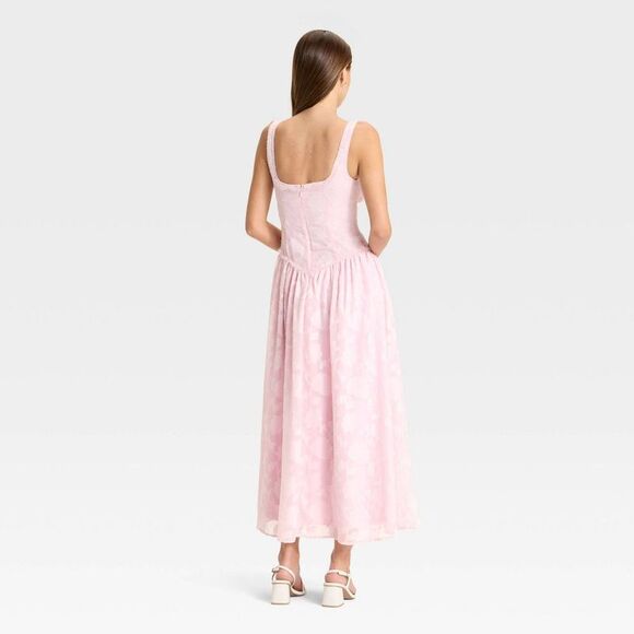 Women's Jacquard Tulle Trim Maxi A-Line Dress - Wild Fable™ Light Pink S - Picture 2 of 3
